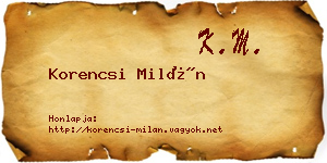 Korencsi Milán névjegykártya